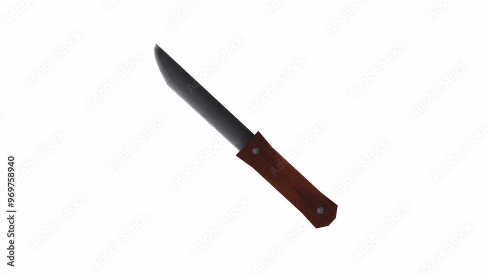 Realistic 3D rendering of a wooden handled knife on a plain background Realistic 3D rendering of a wooden handled knife on a plain background
