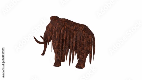 3D rendering of a woolly mammoth in a forest environment