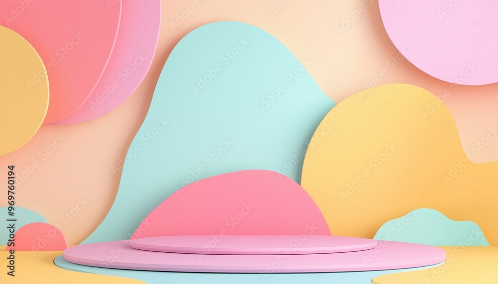 Geometric Pastel Background With Adorable Paper Cut Design: Perfect For Kids Or Product Display Podium 3d Render.