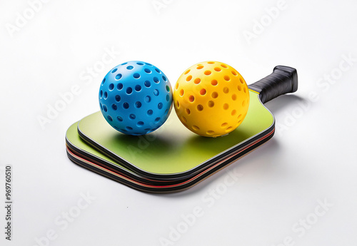 pickleball and pickleball paddle isolated on white backgrounds