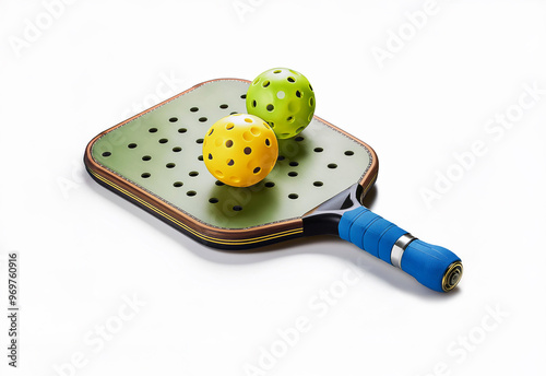 pickleball and pickleball paddle isolated on white backgrounds