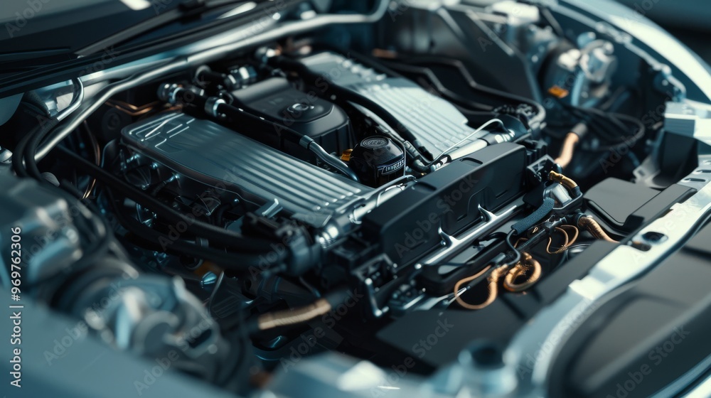 High-performance automotive engine with intricate details, representing cutting-edge vehicle technology and engineering excellence High-performance automotive engine with intricate details, representing cutting-edge vehicle technology and engineering excellence