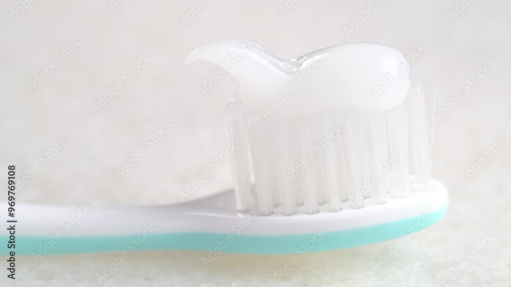 Putting whitening toothpaste on a toothbrush on white background. Applying a swatch of whitening toothpaste on brush. Putting whitening toothpaste on a toothbrush on white background. Applying a swatch of whitening toothpaste on brush.