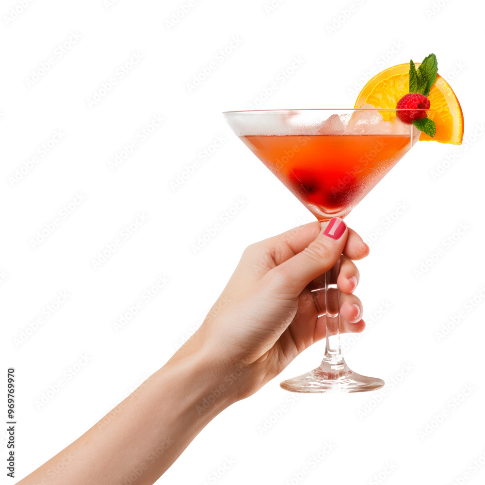 © SERSOLL - Alcoholic cocktail in hand isolated on white or transparent background. Strawberry cocktail in woman hands close-up. © SERSOLL - Alcoholic cocktail in hand isolated on white or transparent background. Strawberry cocktail in woman hands close-up.
