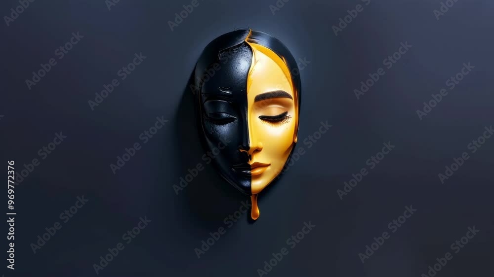 woman's face in a torn black mask woman's face in a torn black mask