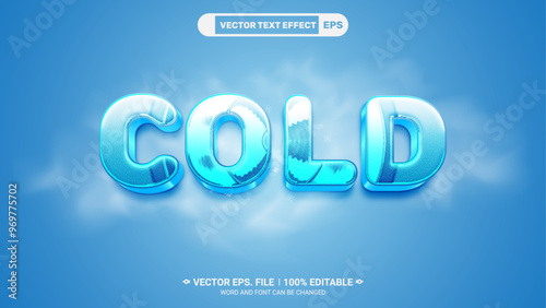 Cold editable 3d vector text style effect on winter fog background 