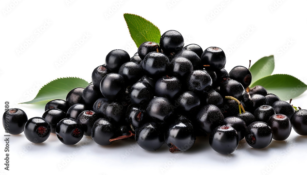 Freshly picked chokeberries on a white background, ideal for culinary, fruit, and food themes Freshly picked chokeberries on a white background, ideal for culinary, fruit, and food themes