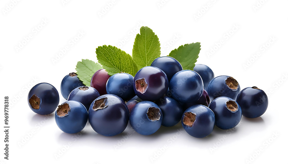 Fototapeta premium Fresh serviceberries on a clean white background, perfect for culinary, fruit, and food preparation