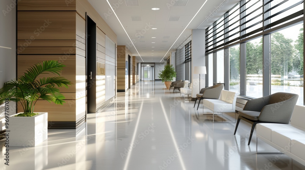 Modern Healthcare Facility Corridor with Underfloor Heating, Clean and Sterile Environment