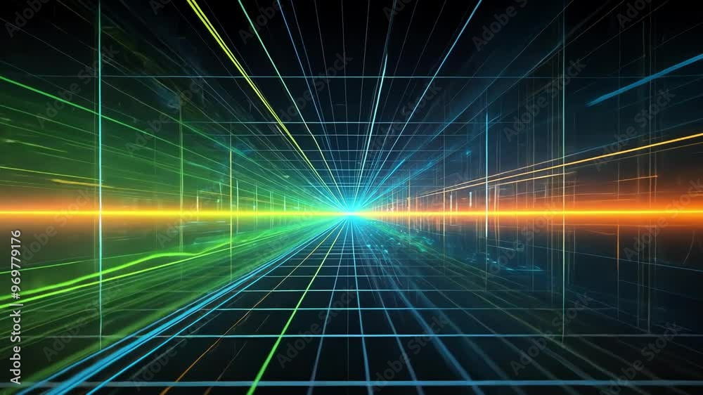 A dynamic, futuristic scene filled with vibrant lines and lights, suggesting energy and motion in a digital environment A dynamic, futuristic scene filled with vibrant lines and lights, suggesting energy and motion in a digital environment