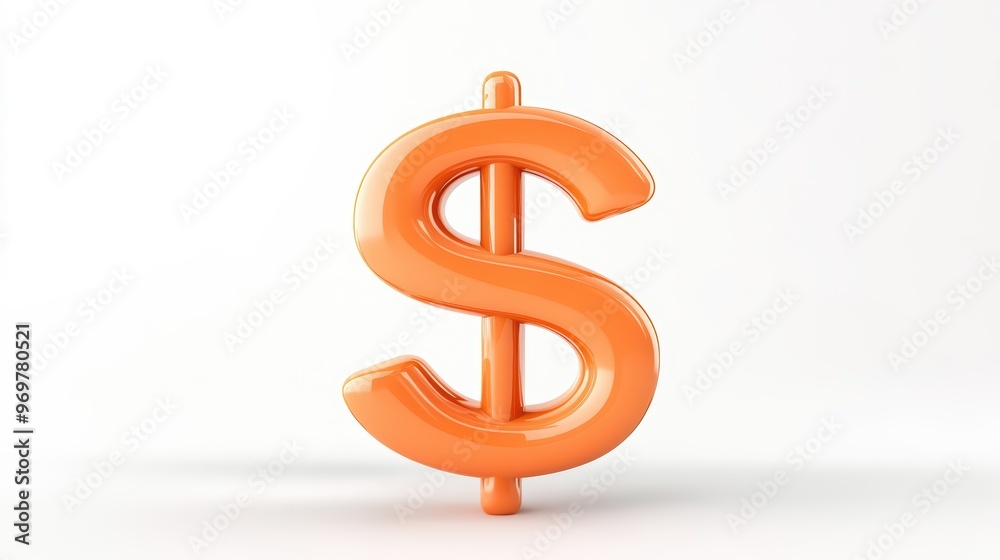 Fototapeta premium A vibrant orange dollar sign symbolizing finance, money management, and economic growth, set against a clean white background.