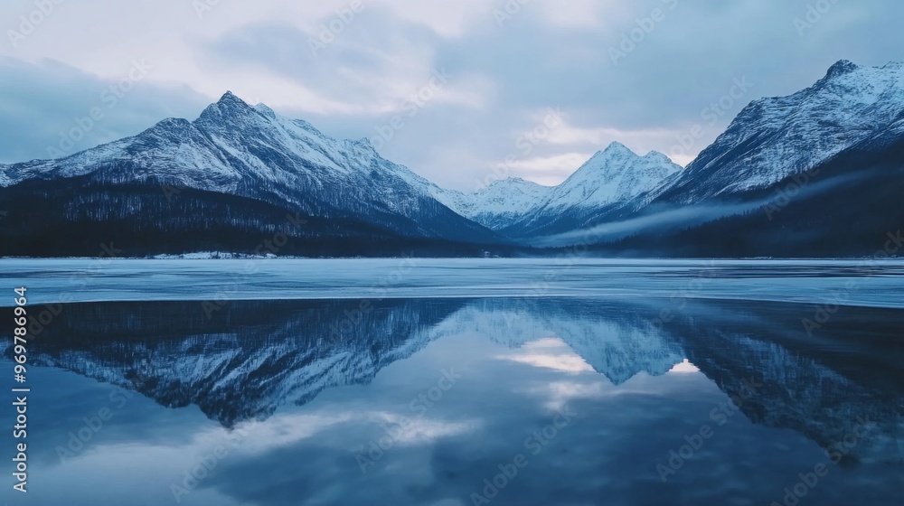 Mountain Range Reflection in a Frozen Lake Mountain Range Reflection in a Frozen Lake