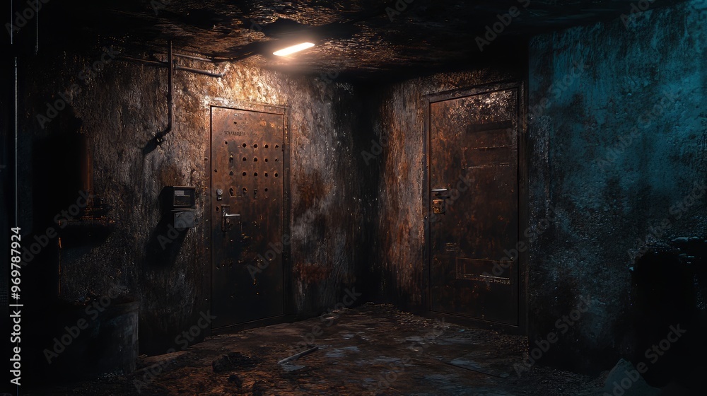 Rusty Doors in a Dark and Abandoned Building