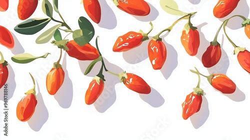 Wallpaper Mural flat style illustration of juicy goji berries on a bright white background. The illustration captures the vivid color and texture of the berries with clean lines and detailed Torontodigital.ca