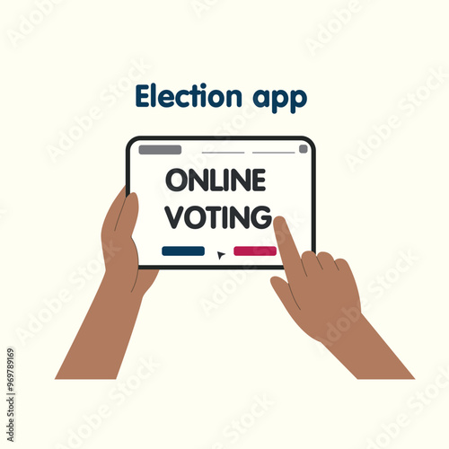 Election on tab. Hands using an online voting app on a tablet for digital elections, highlighting easy access