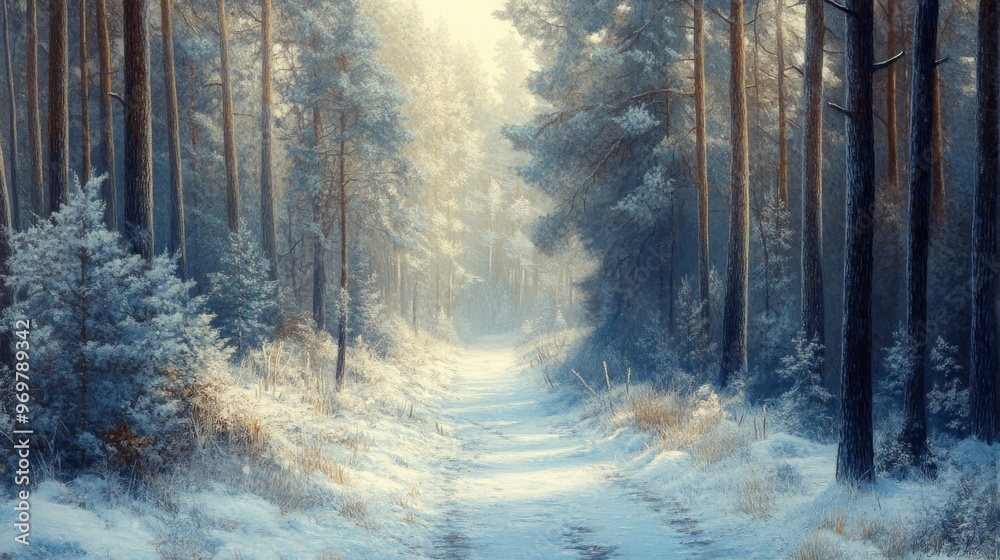 A Snowy Path Through a Winter Forest A Snowy Path Through a Winter Forest