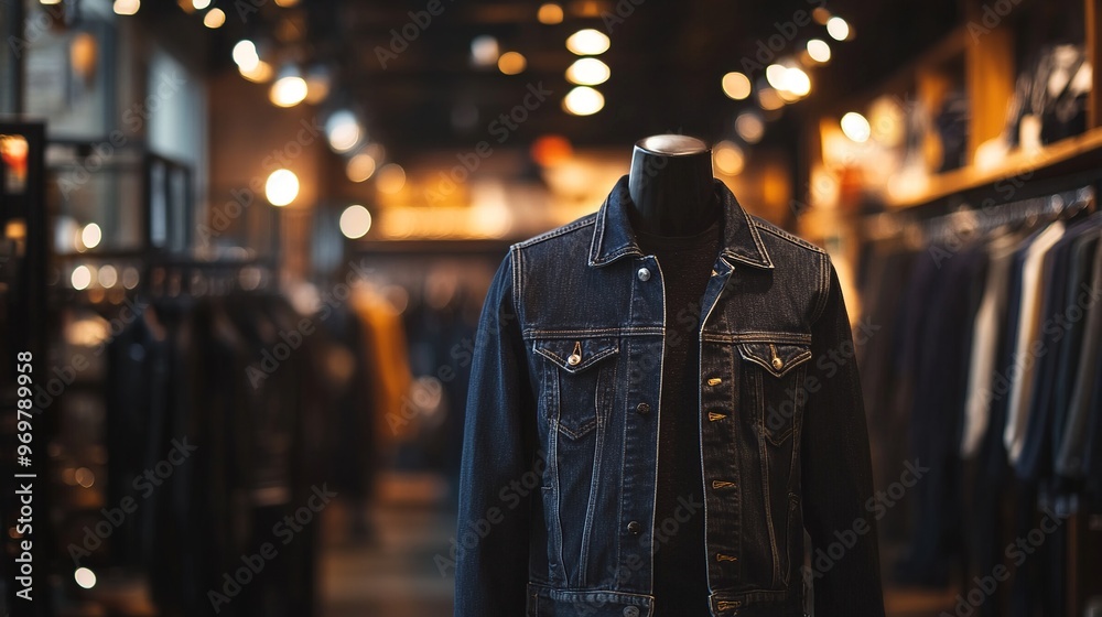 Mannequin displaying a denim jacket in a fashion store Mannequin displaying a denim jacket in a fashion store