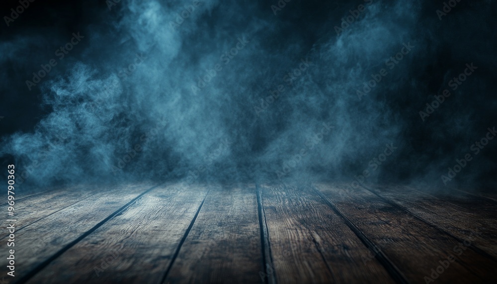 Dark Fog, Smoke, and Mist Covering Wooden Floor in Creepy Atmosphere Dark Fog, Smoke, and Mist Covering Wooden Floor in Creepy Atmosphere