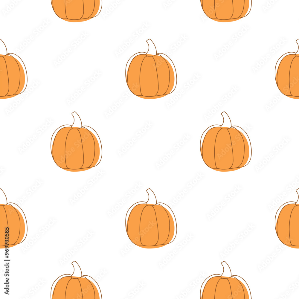 Vector seamless pattern with outline pumpkins in doodle style. Halloween or thanksgiving background and texture.
