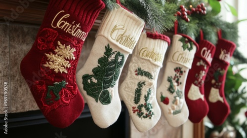 Christmas Stockings Hung on a Fireplace Mantel