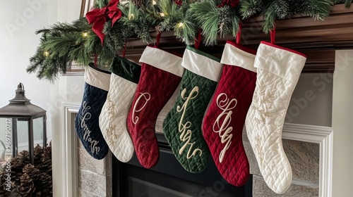 Christmas Stockings Hung on a Fireplace Mantle