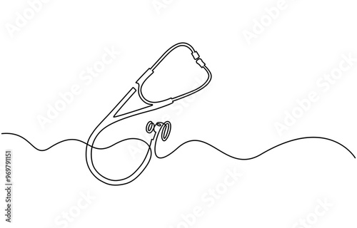 continuous single drawn one line stethoscope freehand drawn picture silhouette, doctors day Continuous one line art drawing of stethoscope vector art illustration