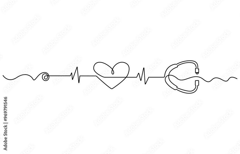 continuous single drawn one line stethoscope freehand drawn picture silhouette, doctors day Continuous one line art drawing of stethoscope vector art illustration