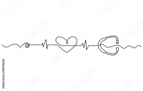 continuous single drawn one line stethoscope freehand drawn picture silhouette, doctors day Continuous one line art drawing of stethoscope vector art illustration