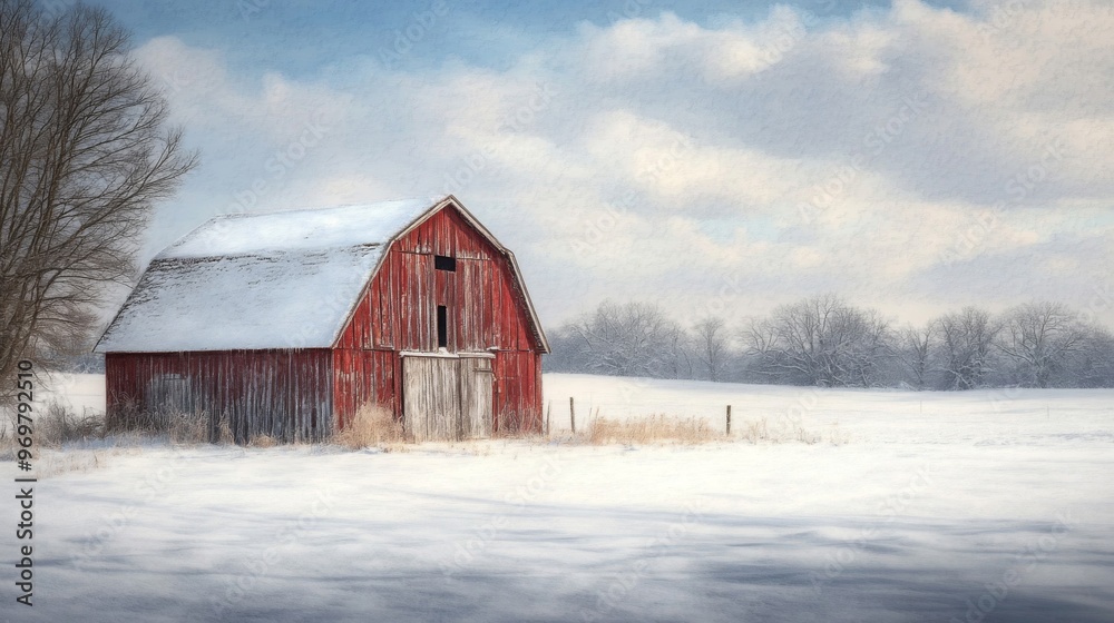 Red Barn in a Snowy Winter Landscape Red Barn in a Snowy Winter Landscape