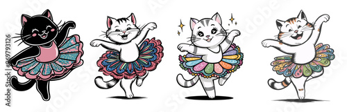 Cute cat dressed in a tutu, dancing on its hind legs illustration, Generative AI