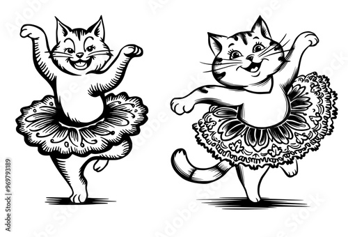 cute cat dressed in a tutu, dancing on its hind legs silhouette, Generative AI