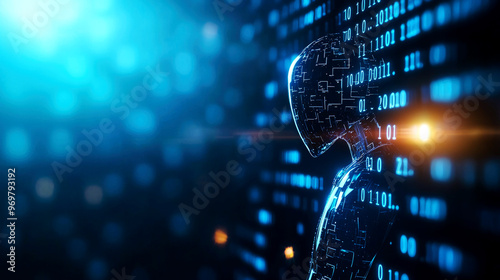 Robotic algorithm coding itself, surrounded by financial data streams, selflearning AI, autonomous financial algorithms