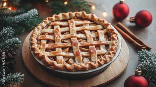 Apple Pie with Festive Holiday Decorations