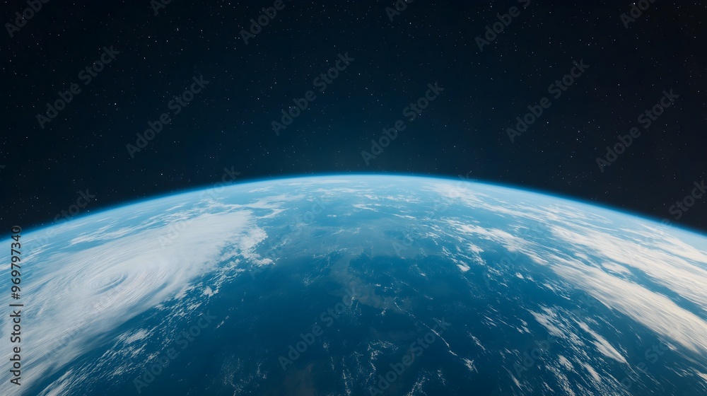 Obraz premium A Breathtaking View Of Earth From Space, Planet's Curvature, Vibrant Blues Of The Oceans, White Swirls Of Clouds, Patches Of Green And Brown Landmasses