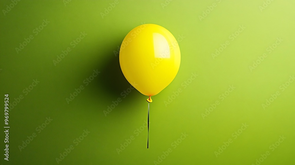 A single bright yellow balloon floating on a bold lime green background, radiating happiness and minimalist design