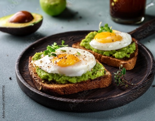 Healthy Breakfast Toast With Avocado, Egg. Generated image