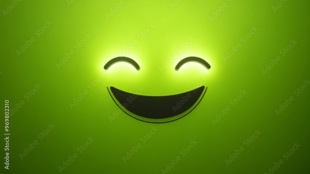 Minimalist outline of a laughing face, drawn in bold black on a neon green background, with soft gradients and cheerful lighting Minimalist outline of a laughing face, drawn in bold black on a neon green background, with soft gradients and cheerful lighting