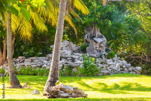 Xaman Ha Maya Ruins archeological site Playa del Carmen Mexico. photo