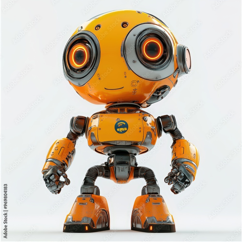 Colored cute and funny 3d robot modern style isolated on white background. Cartoon style character.
Colored cute and funny 3d robot modern style isolated on white background. Cartoon style character.
