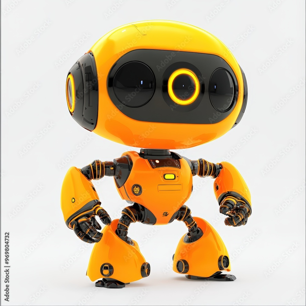 Colored cute and funny 3d robot modern style isolated on white background. Cartoon style character.
Colored cute and funny 3d robot modern style isolated on white background. Cartoon style character.