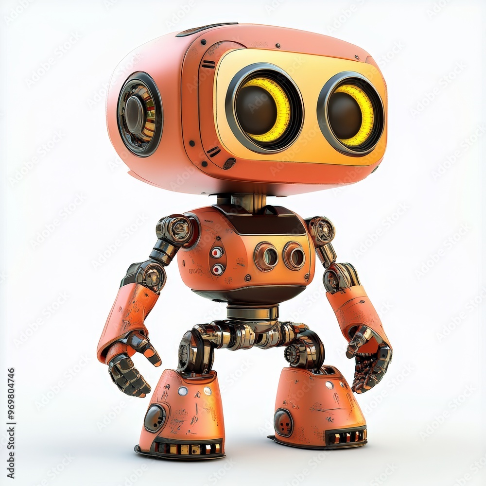 Colored cute and funny 3d robot modern style isolated on white background. Cartoon style character.
Colored cute and funny 3d robot modern style isolated on white background. Cartoon style character.