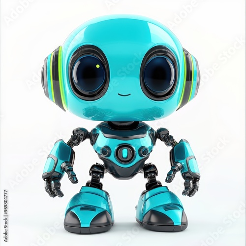 Colored cute and funny 3d robot modern style isolated on white background. Cartoon style character. 