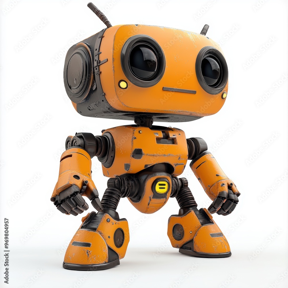 Colored cute and funny 3d robot modern style isolated on white background. Cartoon style character.
Colored cute and funny 3d robot modern style isolated on white background. Cartoon style character.