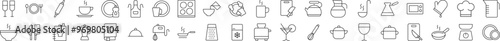 Kitchen and Cooking Line Icon Set. Contains Icons of Cutting Board, Frying Pan, Cutlery, Cookbook that Can Be Used for Design of Cards, Posts, Apps, Web Sites