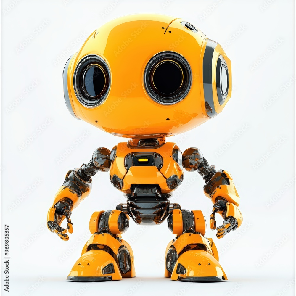 Colored cute and funny 3d robot modern style isolated on white background. Cartoon style character.
Colored cute and funny 3d robot modern style isolated on white background. Cartoon style character.