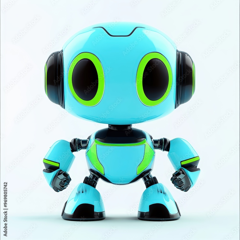 Colored cute and funny 3d robot modern style isolated on white background. Cartoon style character.
Colored cute and funny 3d robot modern style isolated on white background. Cartoon style character.