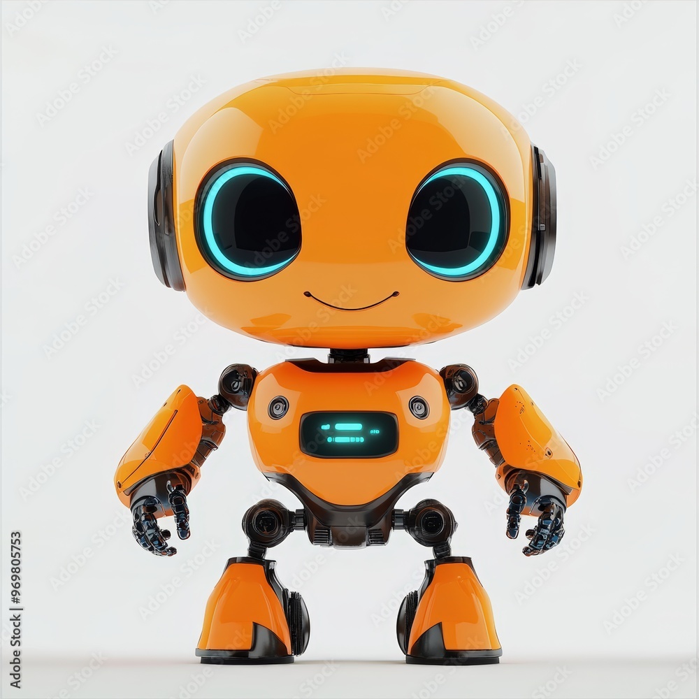 Colored cute and funny 3d robot modern style isolated on white background. Cartoon style character.
Colored cute and funny 3d robot modern style isolated on white background. Cartoon style character.