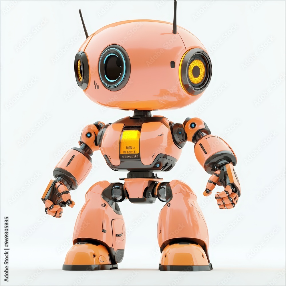 Colored cute and funny 3d robot modern style isolated on white background. Cartoon style character.
Colored cute and funny 3d robot modern style isolated on white background. Cartoon style character.