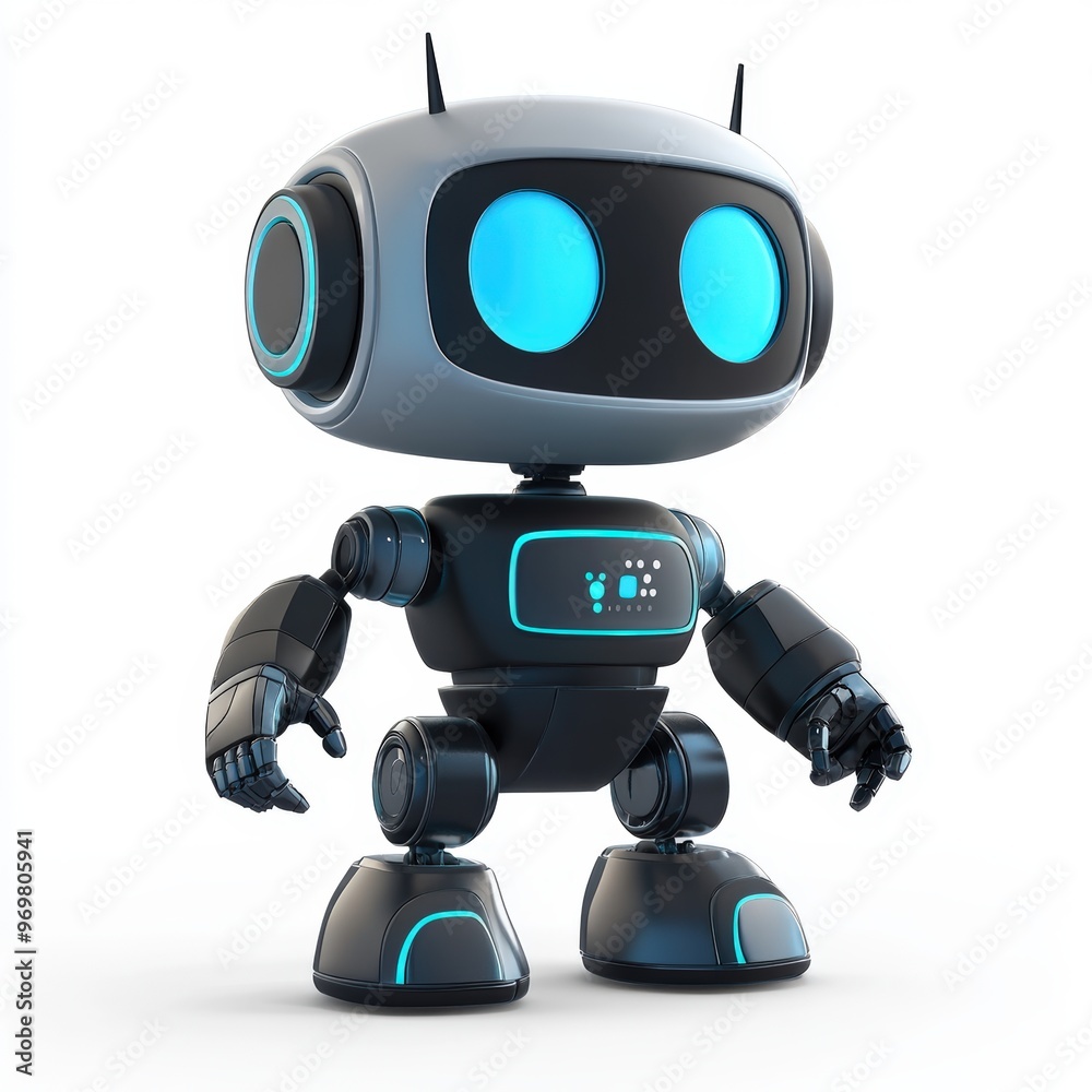 Colored cute and funny 3d robot modern style isolated on white background. Cartoon style character.
Colored cute and funny 3d robot modern style isolated on white background. Cartoon style character.
