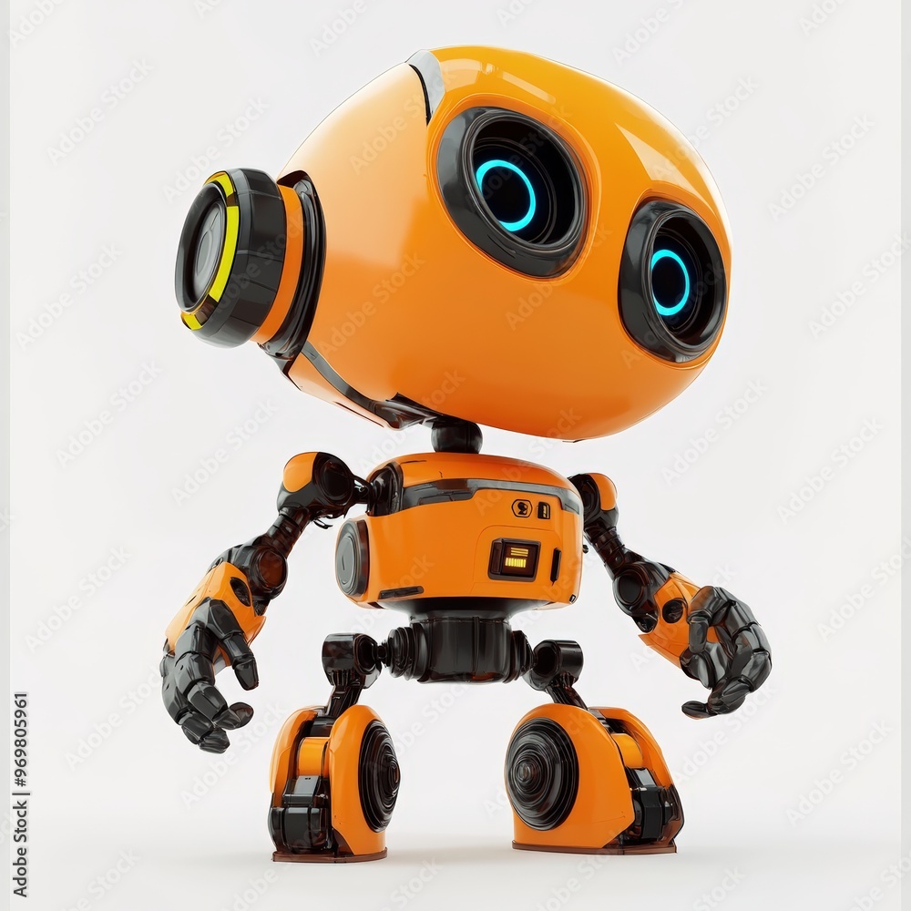 Colored cute and funny 3d robot modern style isolated on white background. Cartoon style character.
Colored cute and funny 3d robot modern style isolated on white background. Cartoon style character.